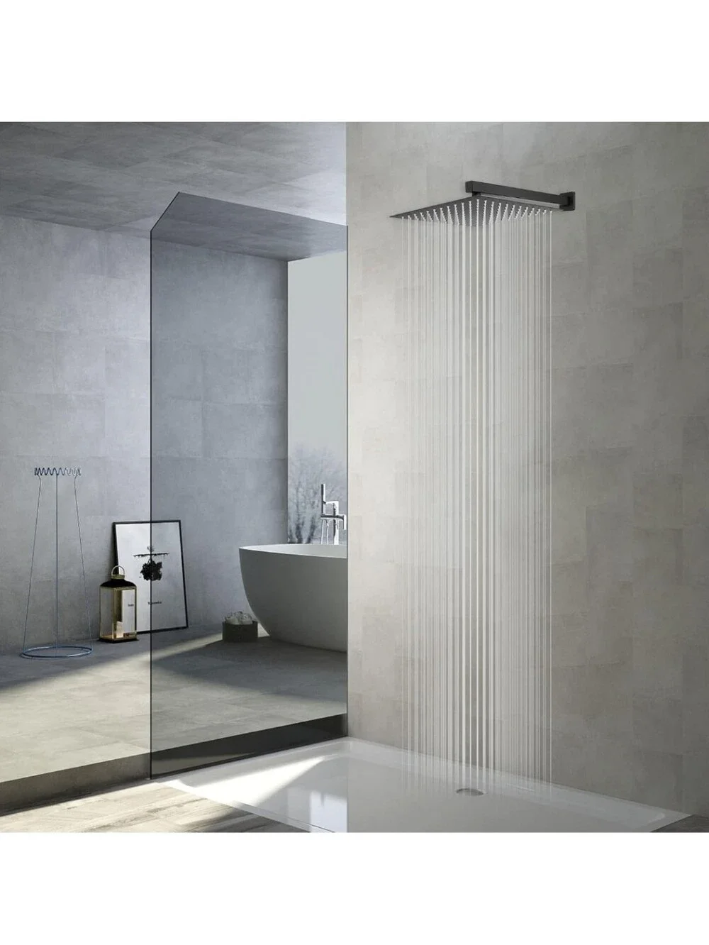 GGStudy Matte Black Wall-Mounted Square Rain Shower Head 12